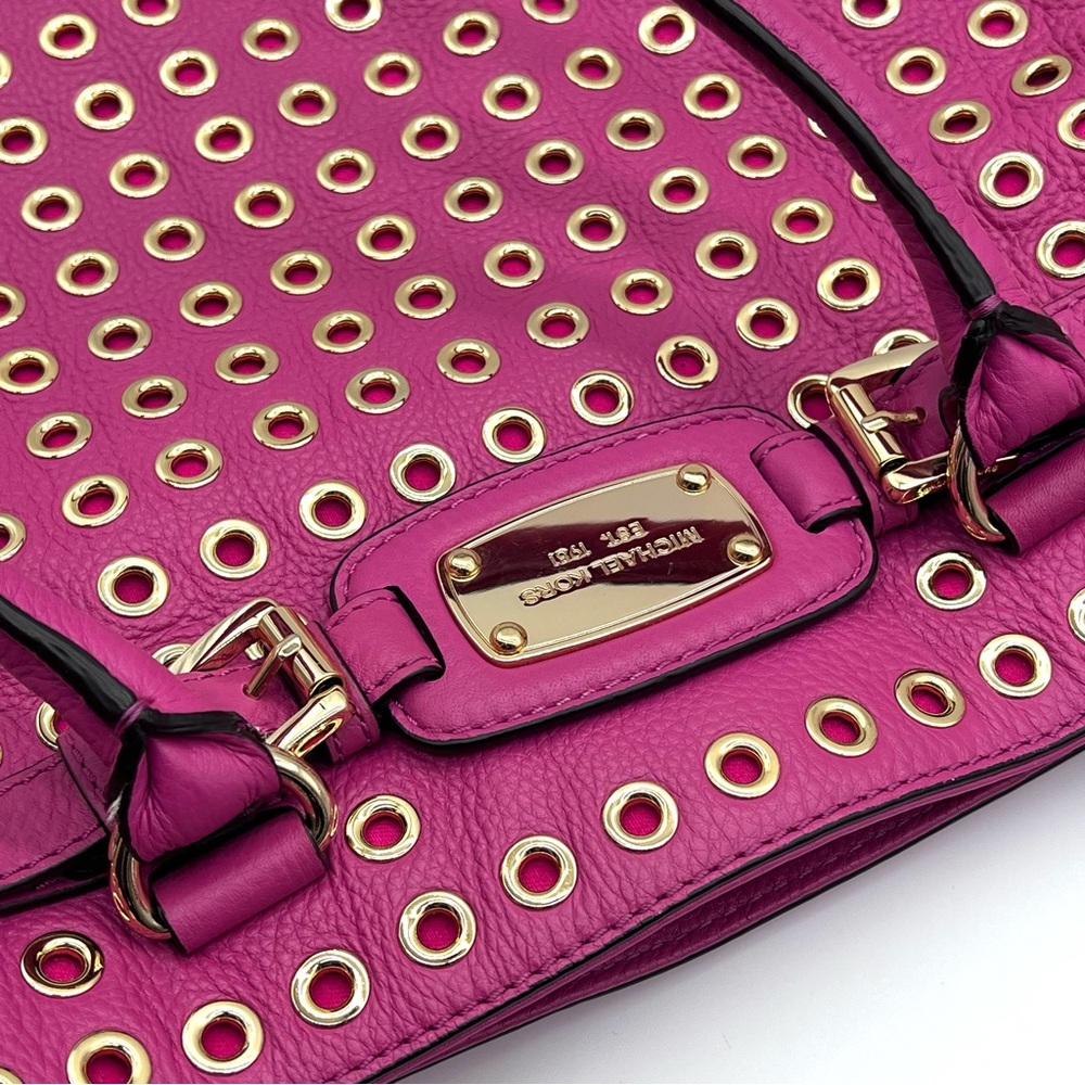 Michael Kors Hamilton Grommet Satchel Hot Pink Leather w/ Dust Bag - Picture 13 of 16